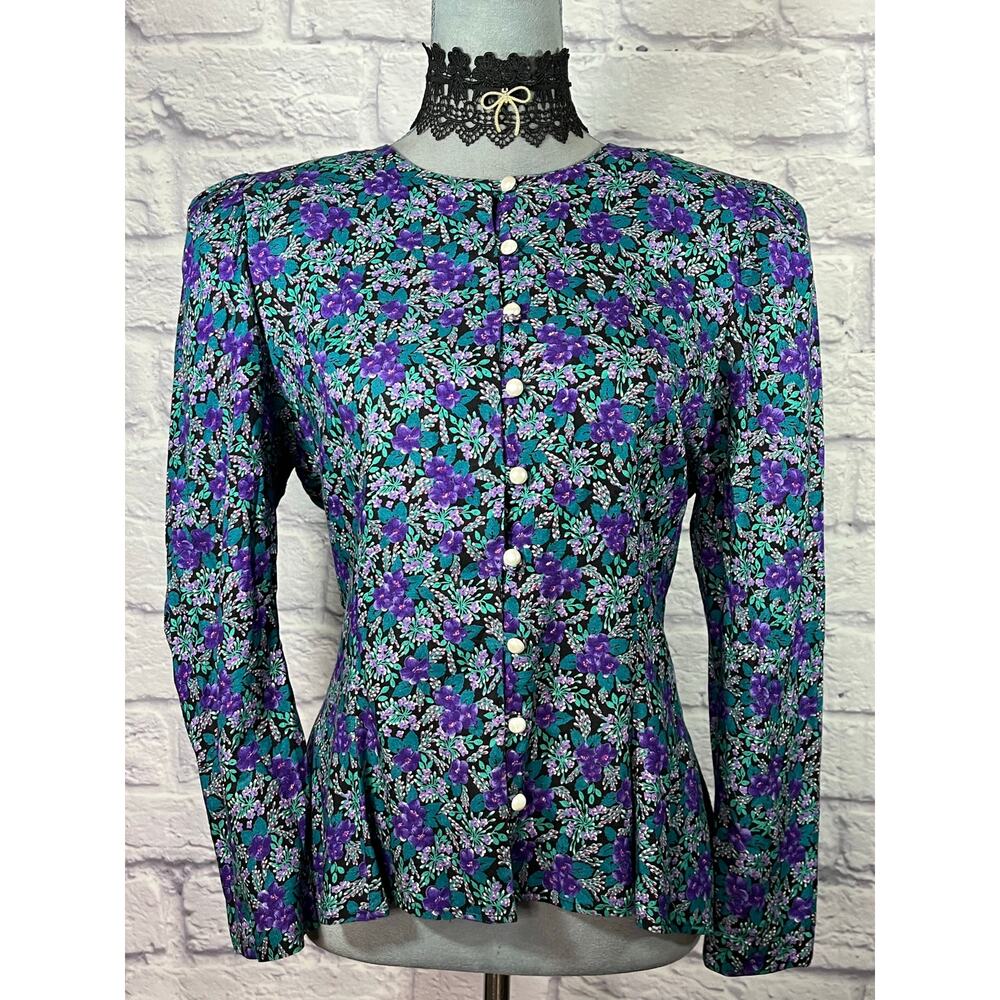 Stunning McClintock Style Victorian Blouse with Violet Pattern & Pearl Buttons